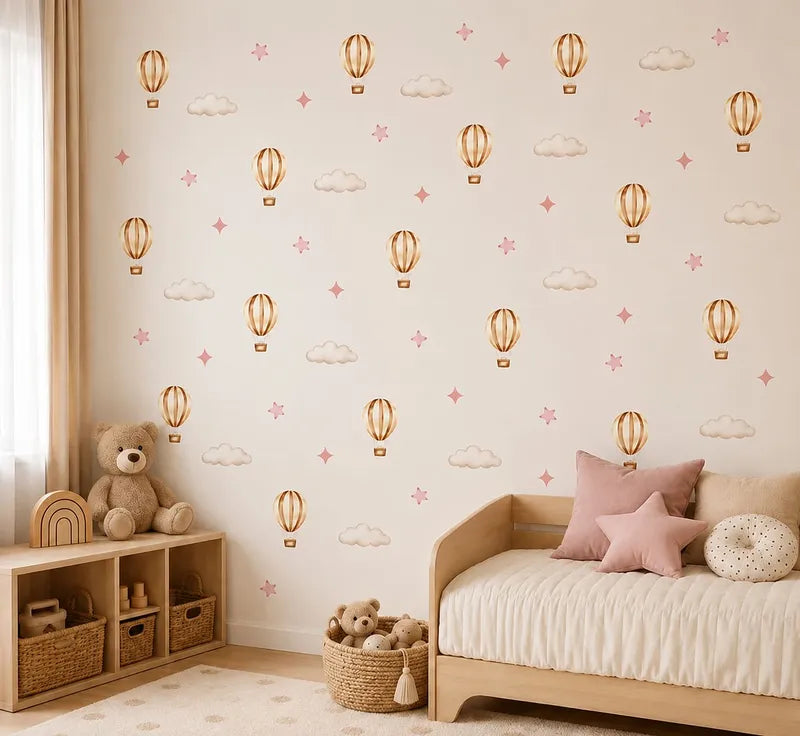 Hot Air Balloon Wall Decal Set - pink