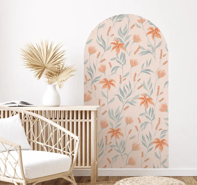 Vintage Floral Arch Wall Decal – Terracotta