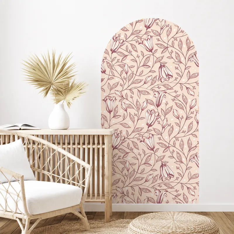 Vintage Floral Arch Wall Decal – Beige