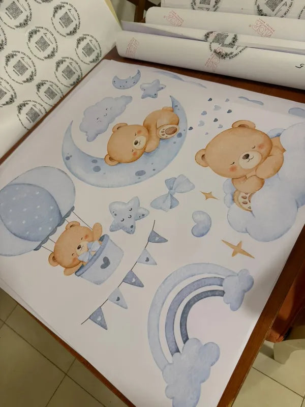 Blue Teddy Bear Nursery Wall Decal Set