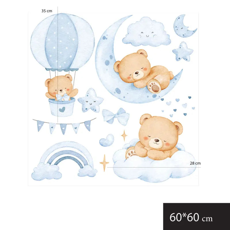 Blue Teddy Bear Nursery Wall Decal Set