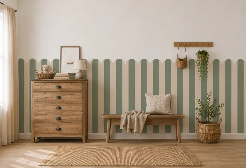 Green And Beige curly Stripe Sticker