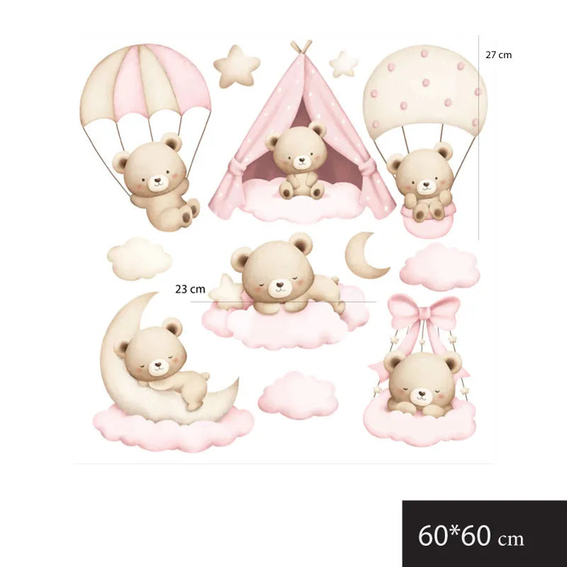 Pink Teddy Bear Nursery Wall Decal Set