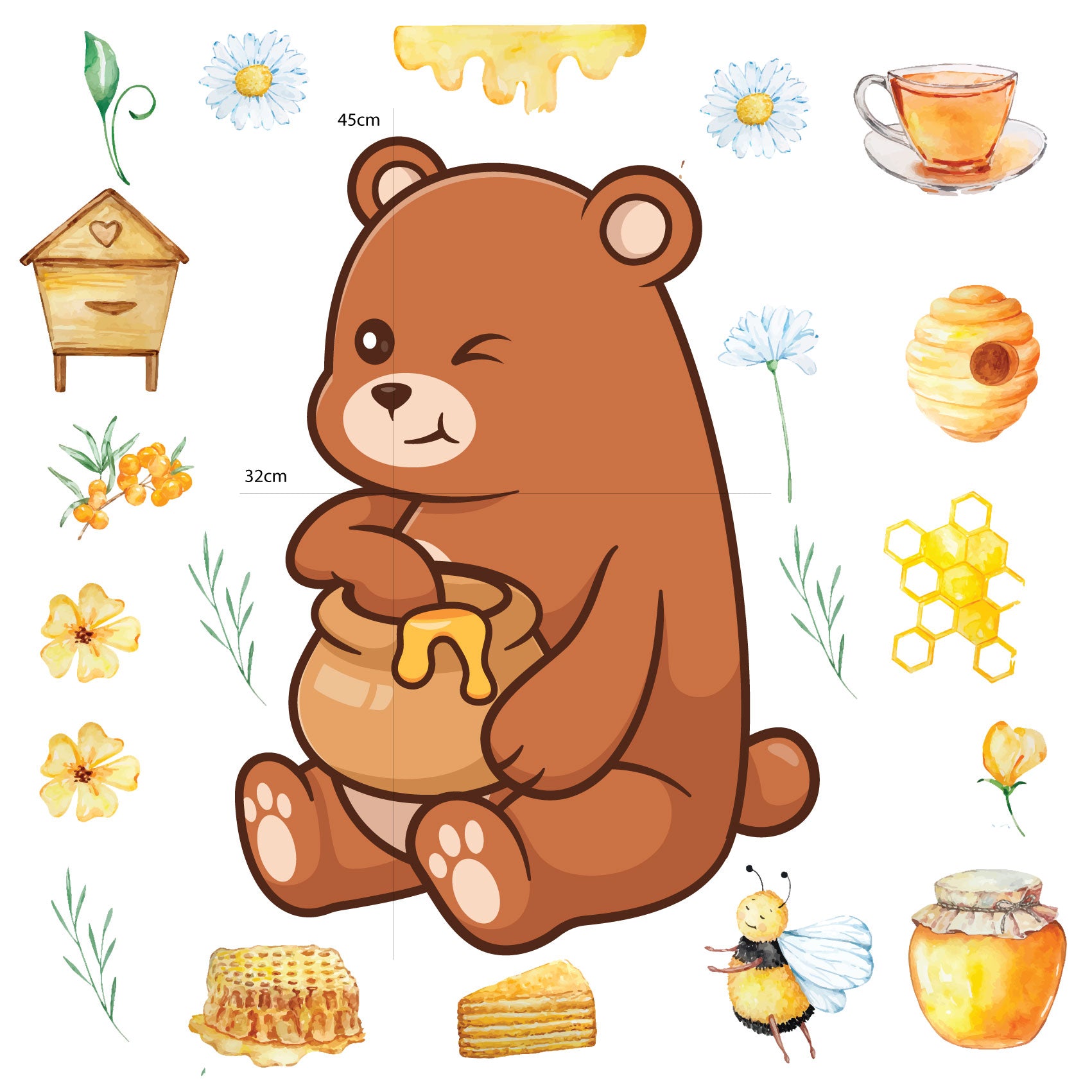 Cute Bear with Honey Wall Stickers