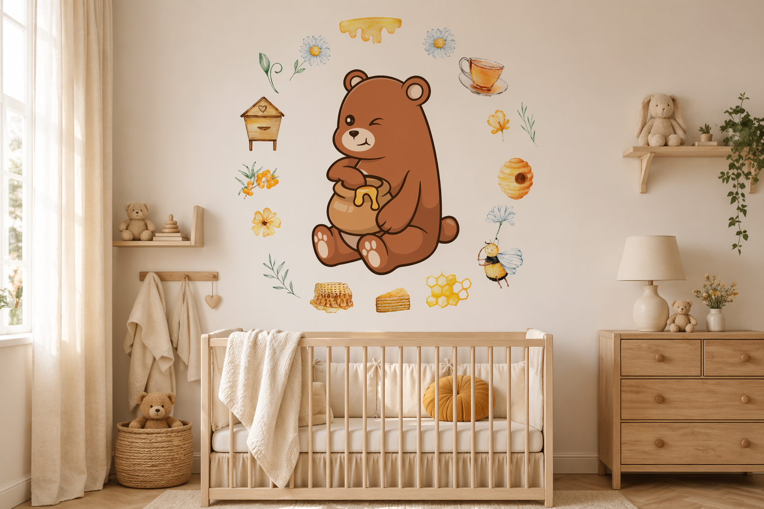 Cute Bear with Honey Wall Stickers