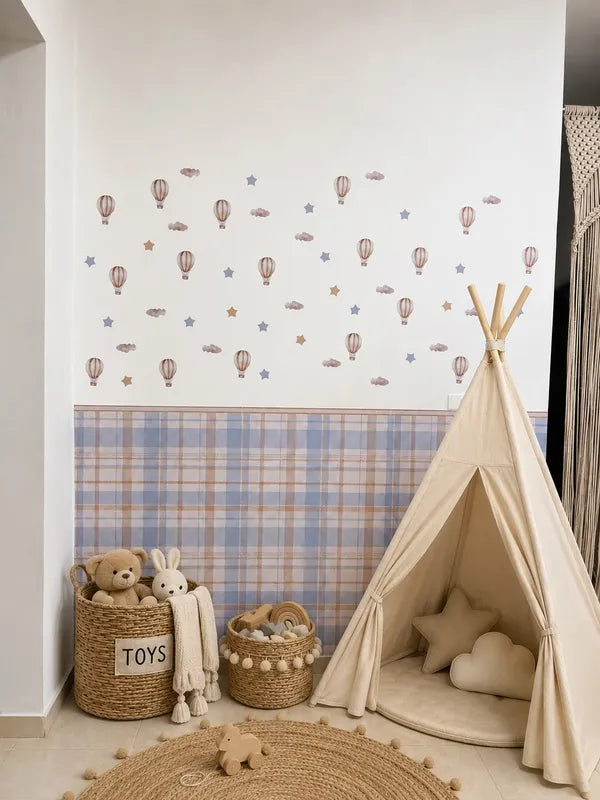 Plaid Wall Panels + Hot Air Balloon Wall Decals