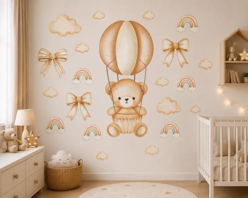 Teddy Bear Hot Air Balloon Wall Stickers